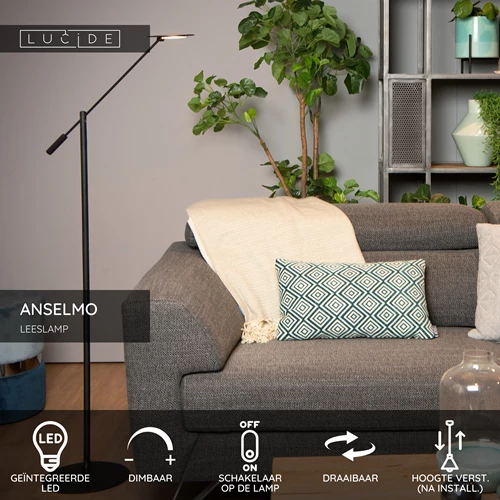 Lucide ANSELMO - Leeslamp - Ø 25 cm - LED Dimb. - 1x9W 3000K - Zwart - USP